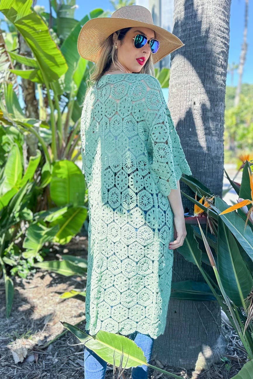 Hexagon Crochet Maxi Kimono | 100% cotton