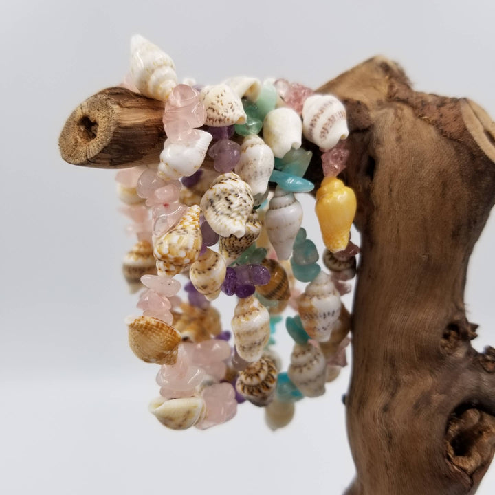 Green Aventurine Natural Stone Shell Ocean Bracelet with coastal boho healing energy