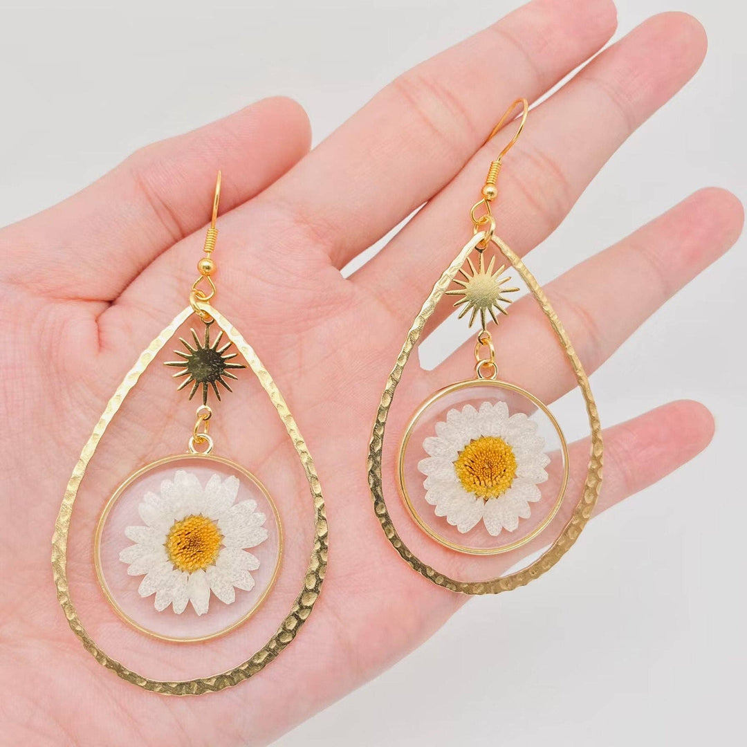 Daisy Pressed Flower Drop Earrings handcrafted with delicate botanical charm for free spirits