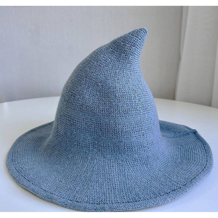 Knitted Wool Witch Hat with boho coastal charm for autumn and Halloween season