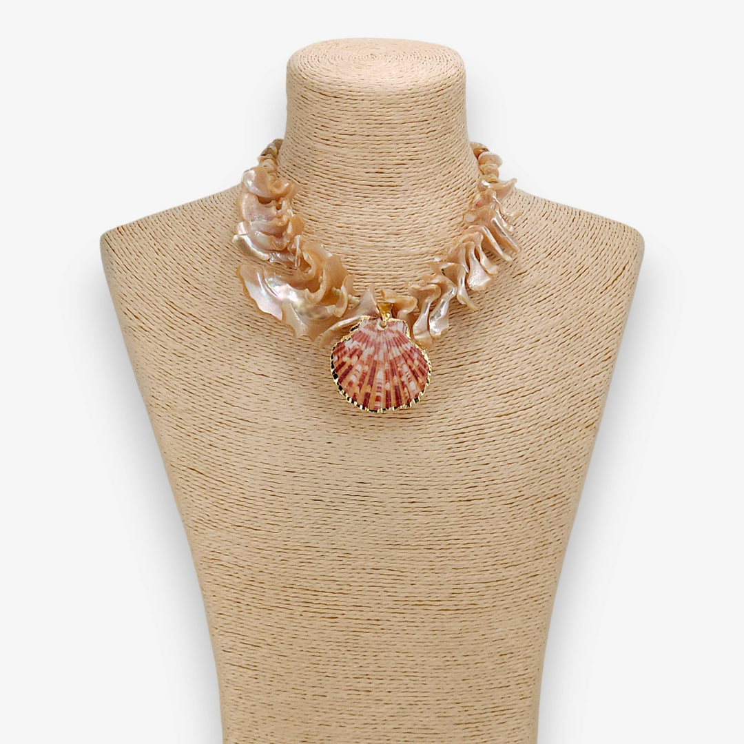 Chunky Coastal Shell Necklace handmade boho beach jewelry from Anchored Soul Rhode Island