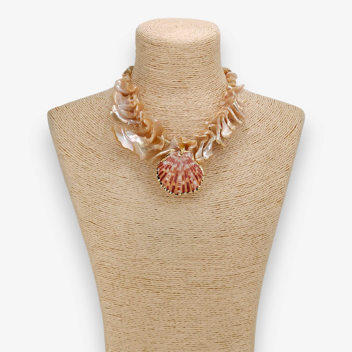 Chunky Coastal Shell Necklace handmade boho beach jewelry from Anchored Soul Rhode Island