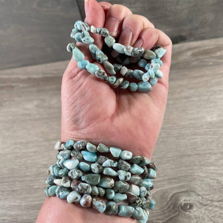 Healing crystal bracelets with nugget gemstones for boho spiritual layering style