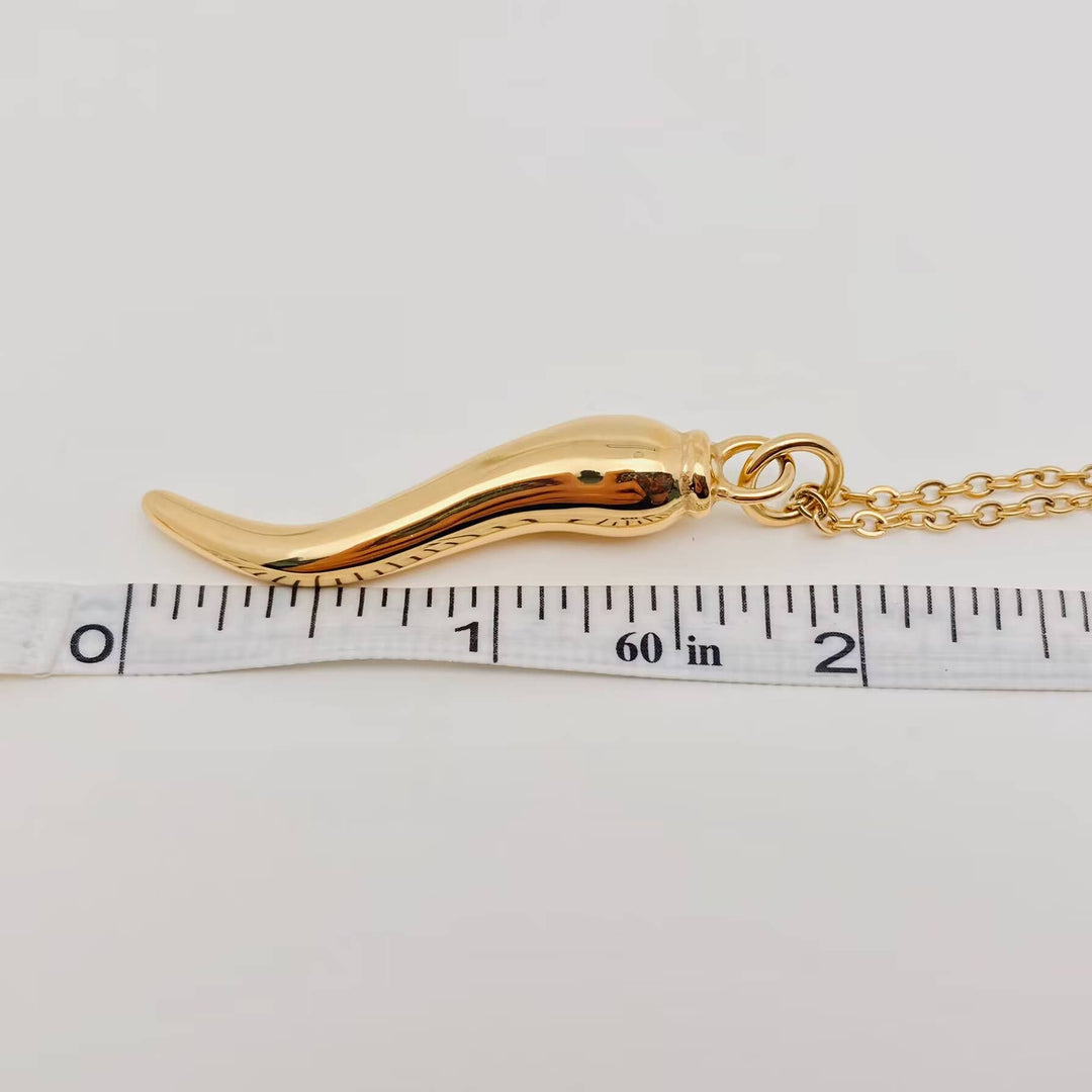 Chili-Shaped Charm Stainless Steel Gold-plated Necklace -FGS