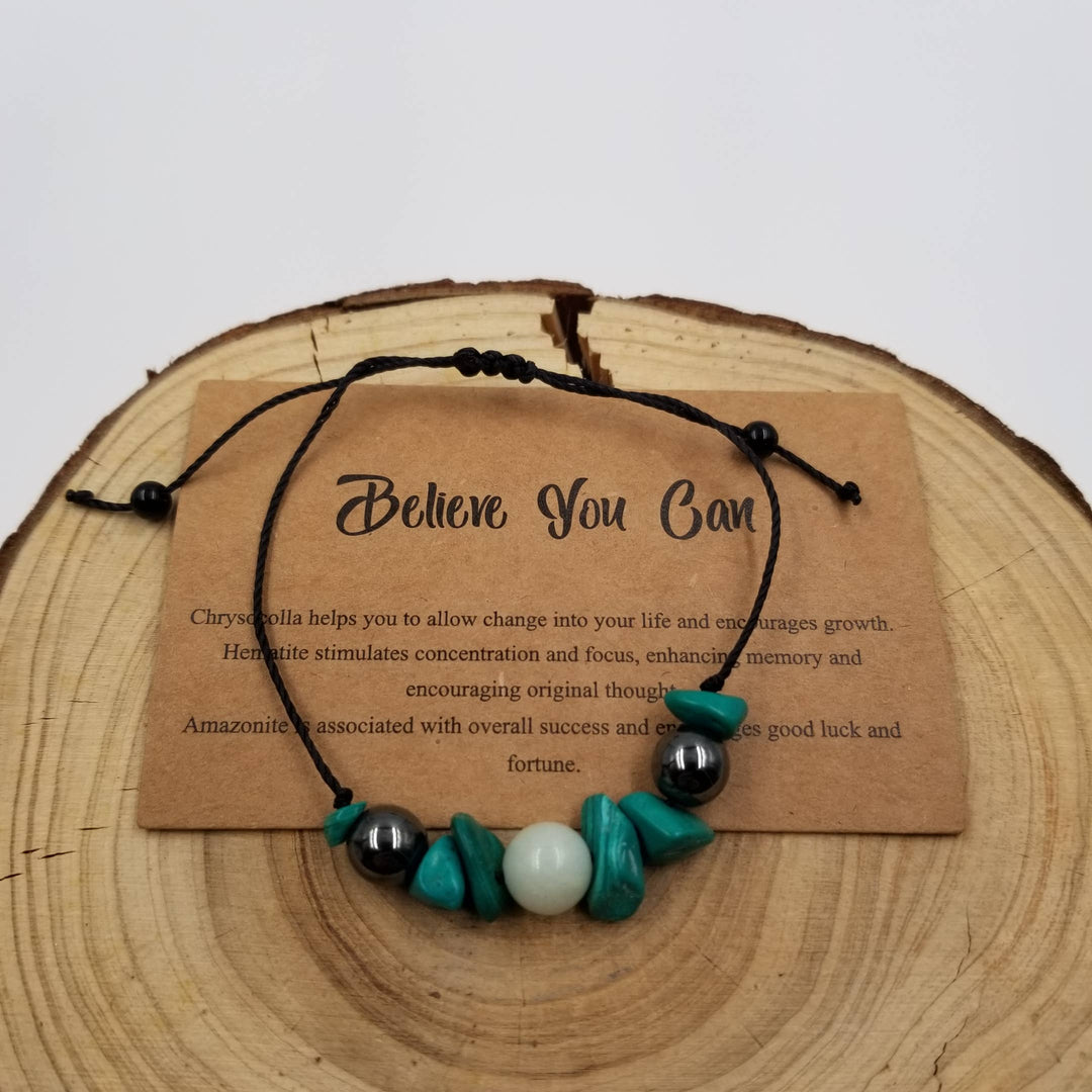 Malachite Bracelet with Card Believe You Can for chakra healing and meaningful gifting