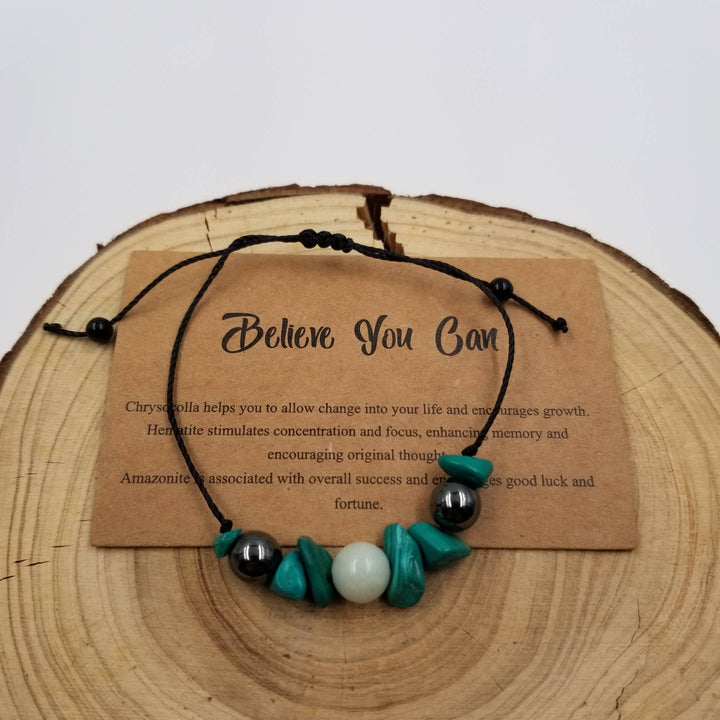 Malachite Bracelet with Card Believe You Can for chakra healing and meaningful gifting
