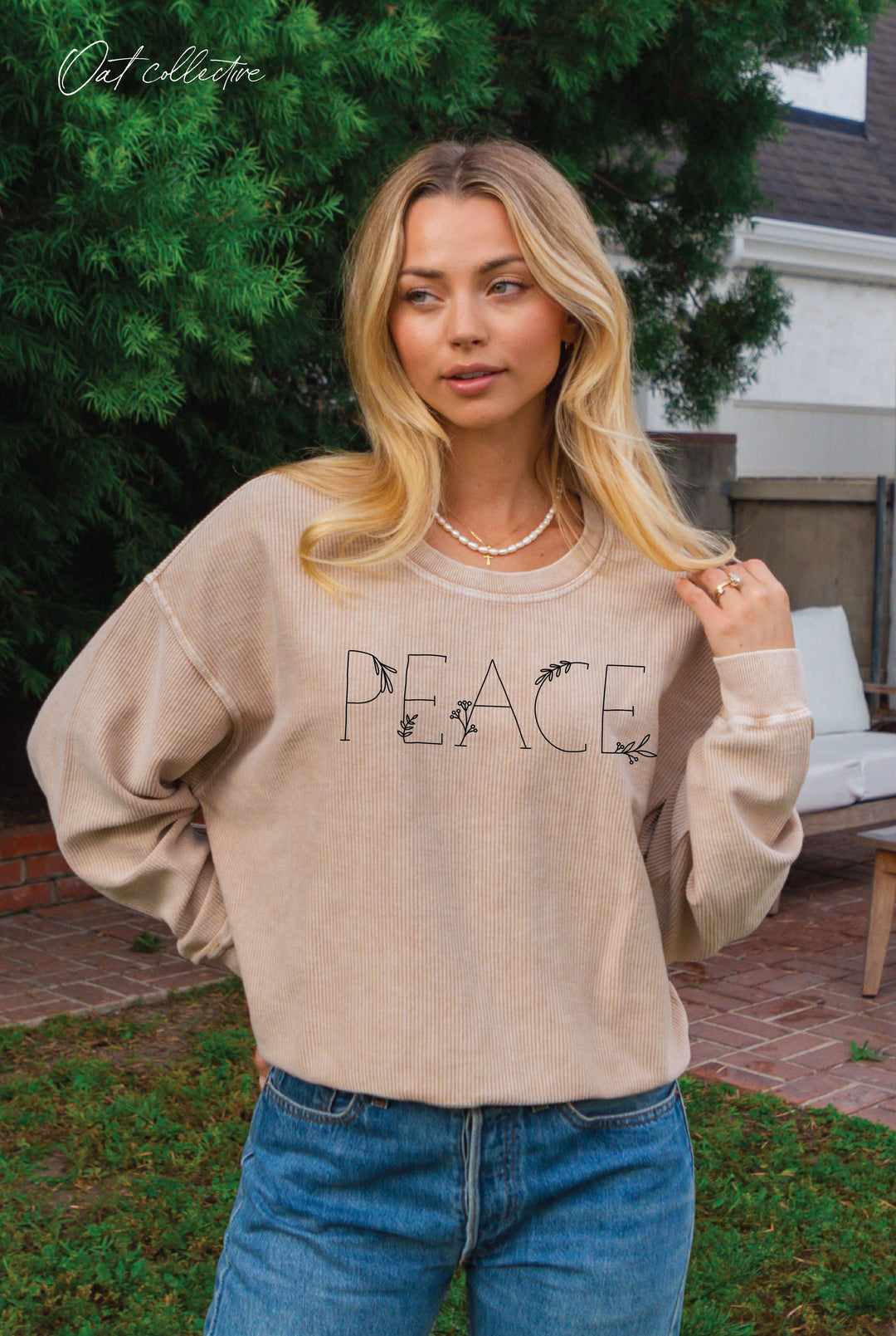 Peace Cropped Thermal Pullover in vintage mineral wash for effortless coastal boho style