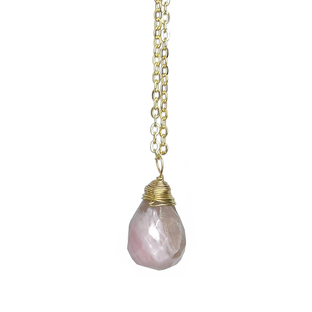 Gold-Plated Pink Opal Teardrop Necklace