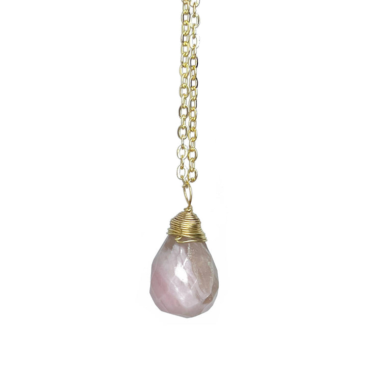 Gold-Plated Pink Opal Teardrop Necklace