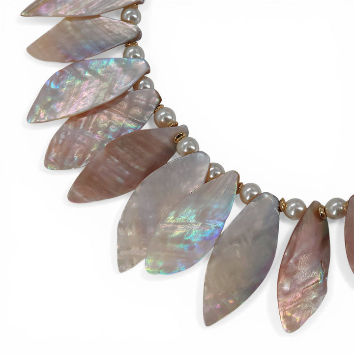 Handmade Coastal Abalone Shell and Pearl Collar Necklace from Anchored Soul Boutique