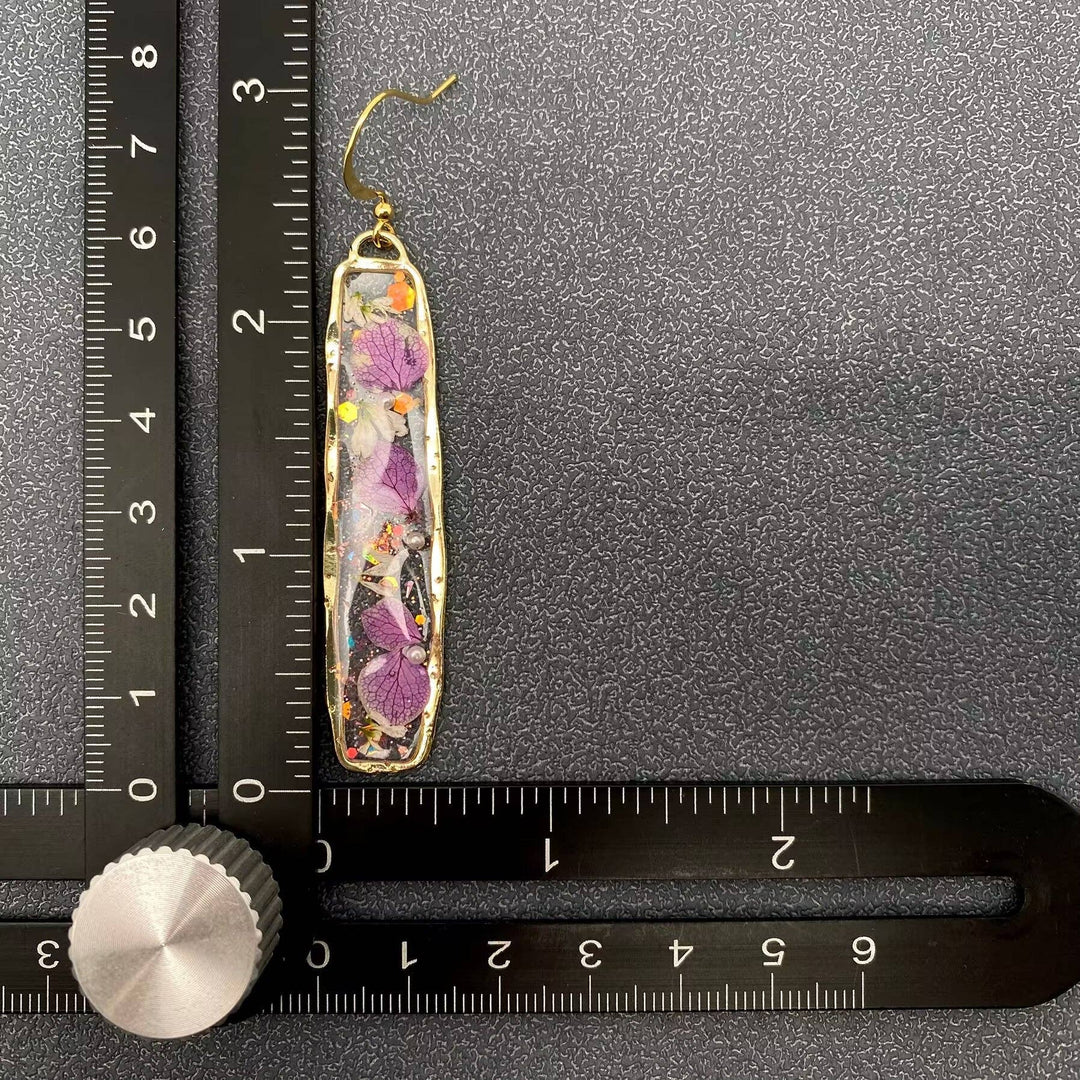 Pink Hydrangea Dried Flower Rectangular Earrings handcrafted for a coastal bohemian spirit
