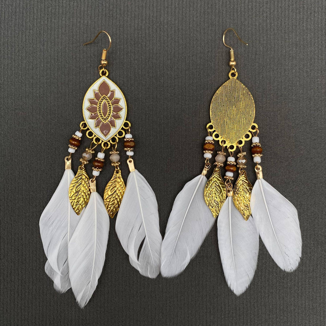 Multi-style White Feather Fringe Dangle Earrings
