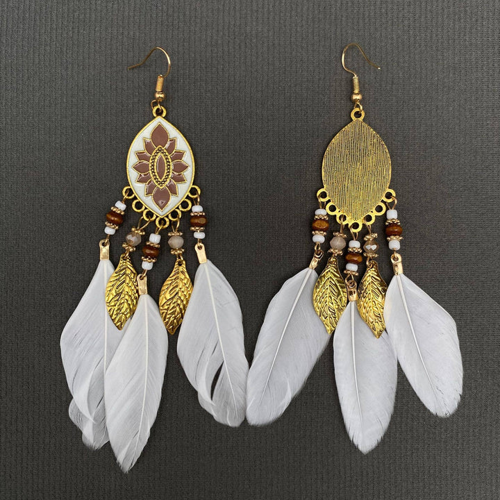 Multi-style White Feather Fringe Dangle Earrings