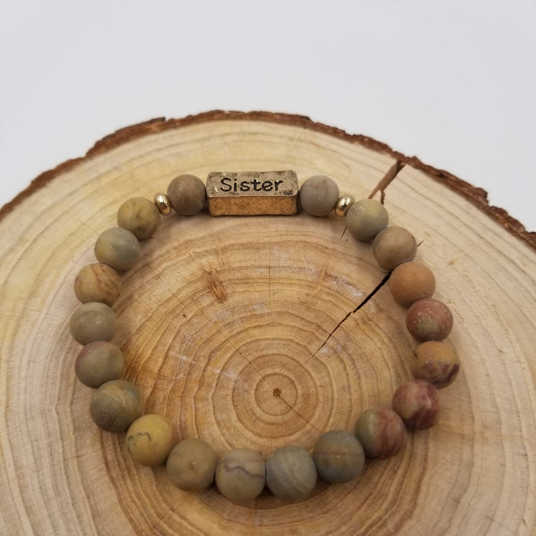 Handmade natural stone beaded bracelet in brown for sisters with coastal bohemian charm
