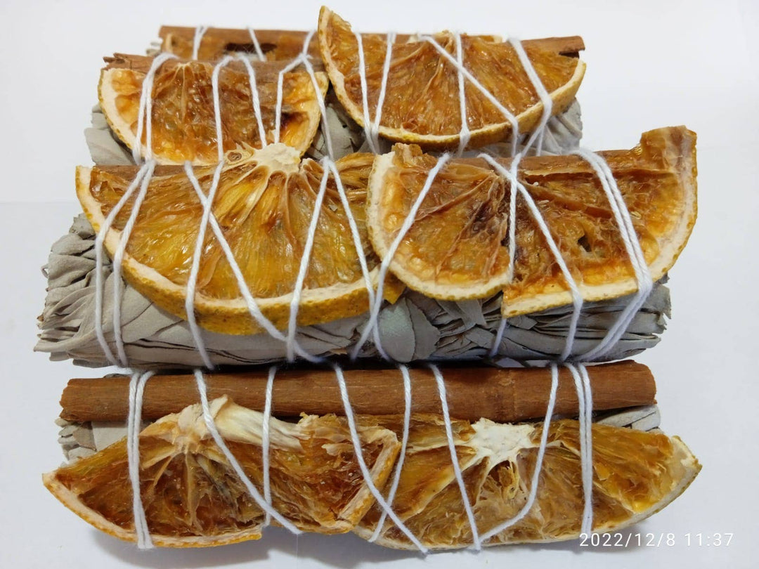 Handcrafted Orange Slices and Cinnamon with White Sage Bundle for energy clearing