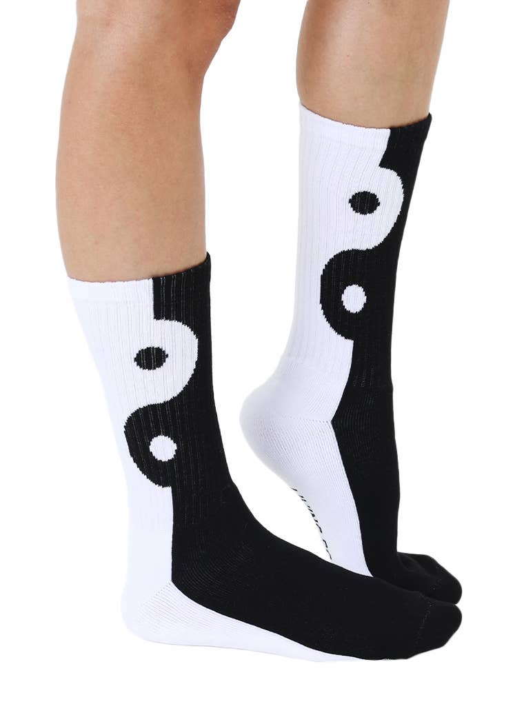 Classic Crew Socks with Yin Yang Black and White ribbed tubing from Anchored Soul