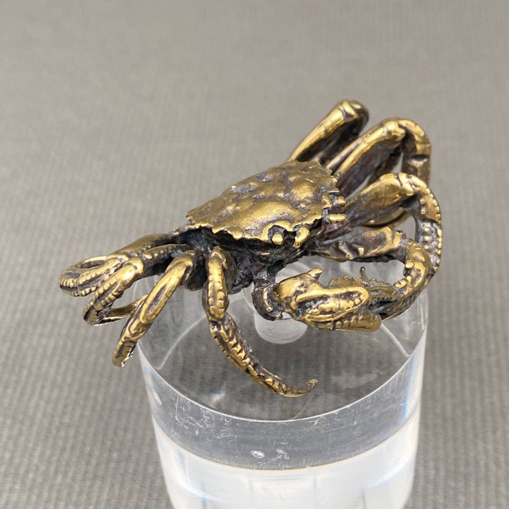 Brass Hairy Crab Desktop Ornament handcrafted protection symbol for coastal spiritual decor