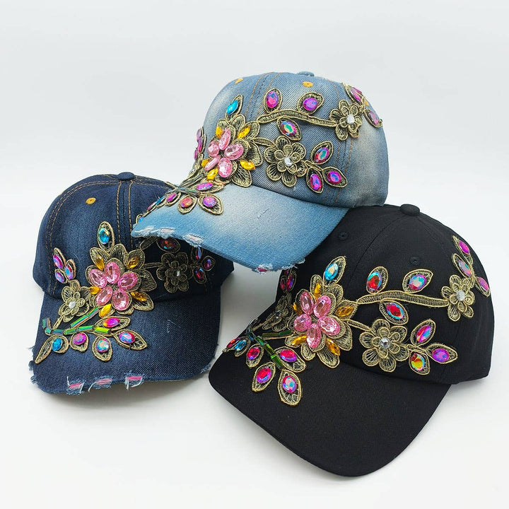 Denim Rhinestone Baseball Cap