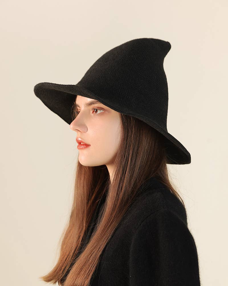 Knit Witch Hat foldable and whimsical for boho Halloween coastal style