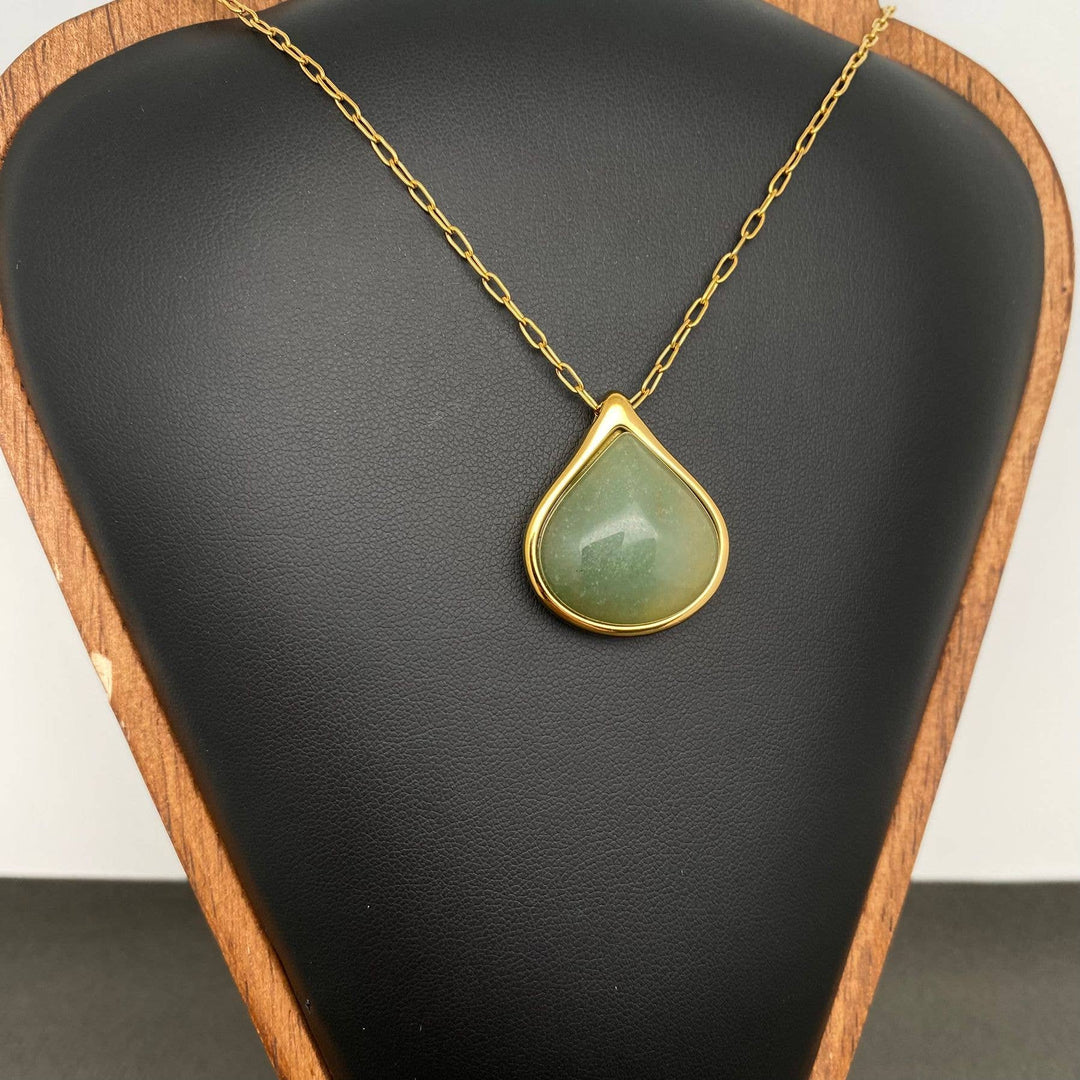 Green Jade Inlaid 18K Gold Plated Necklace