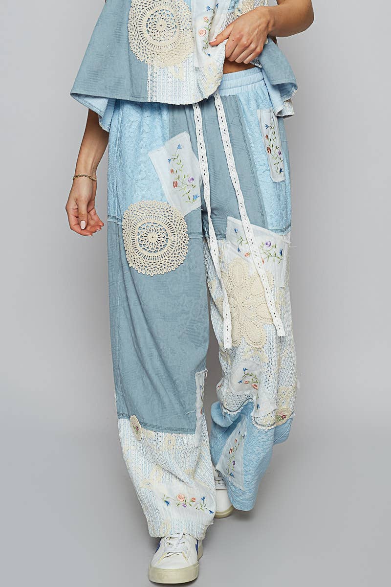 Lace Patch Detail Woven Pants