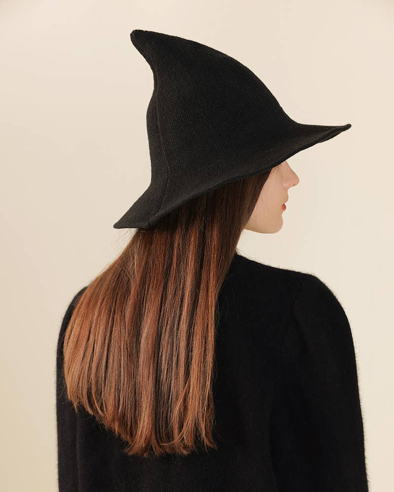 Foldable Knit Witch Hat in a whimsical boho style perfect for Halloween
