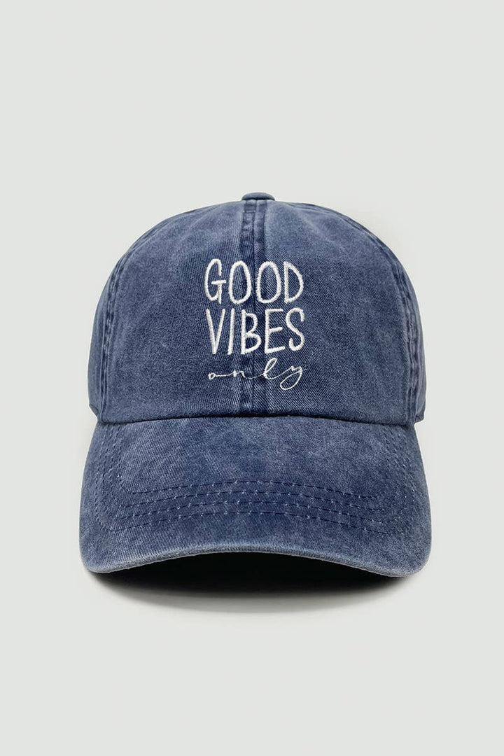 Good Vibes Only Baseball Cap with embroidered coastal boho style for everyday wear