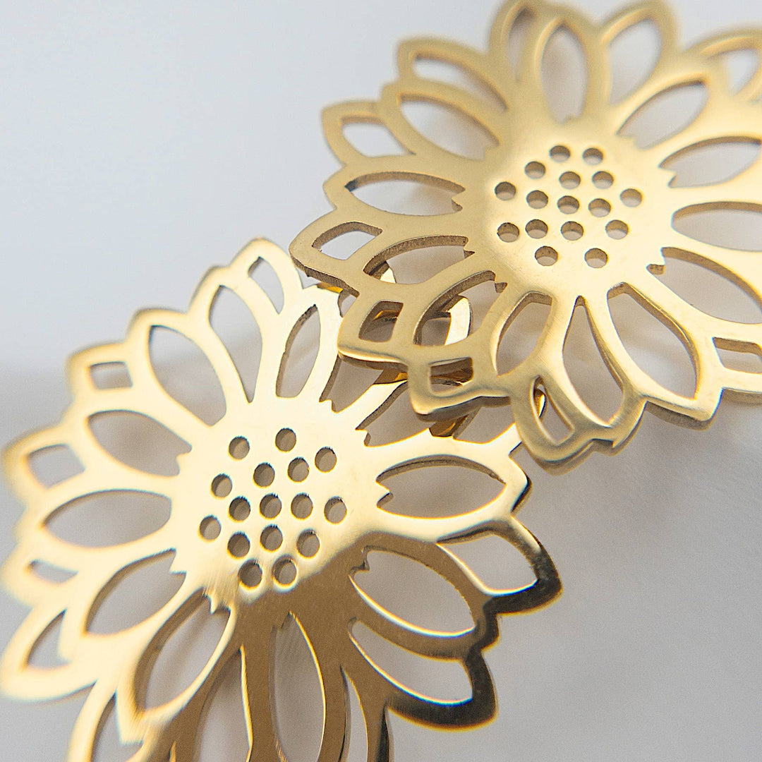 Sunflower earrings flower drop hypoallergenic jewelry perfect for a coastal bohemian style