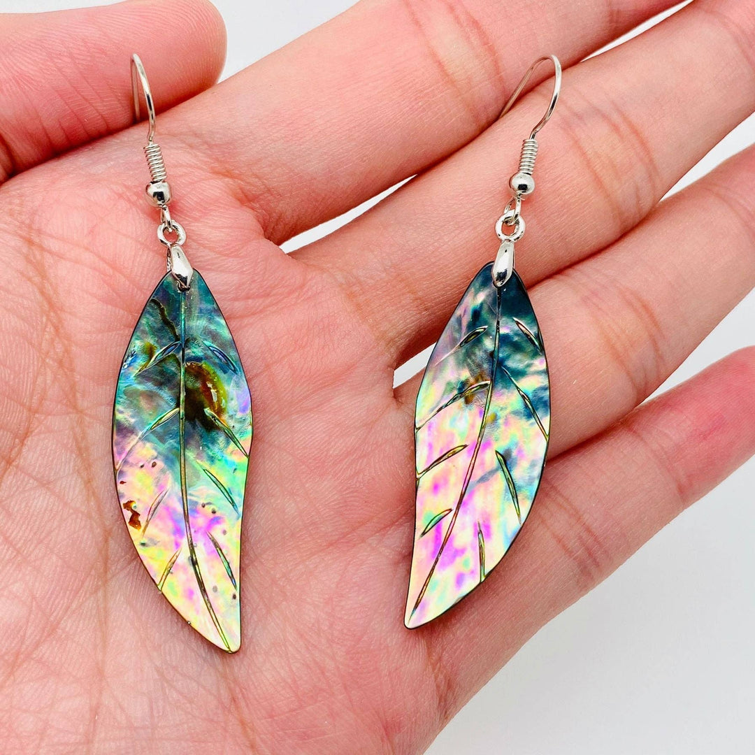 Leaf Shape Abalone Shell Dangle Earrings with coastal boho ocean-inspired charm