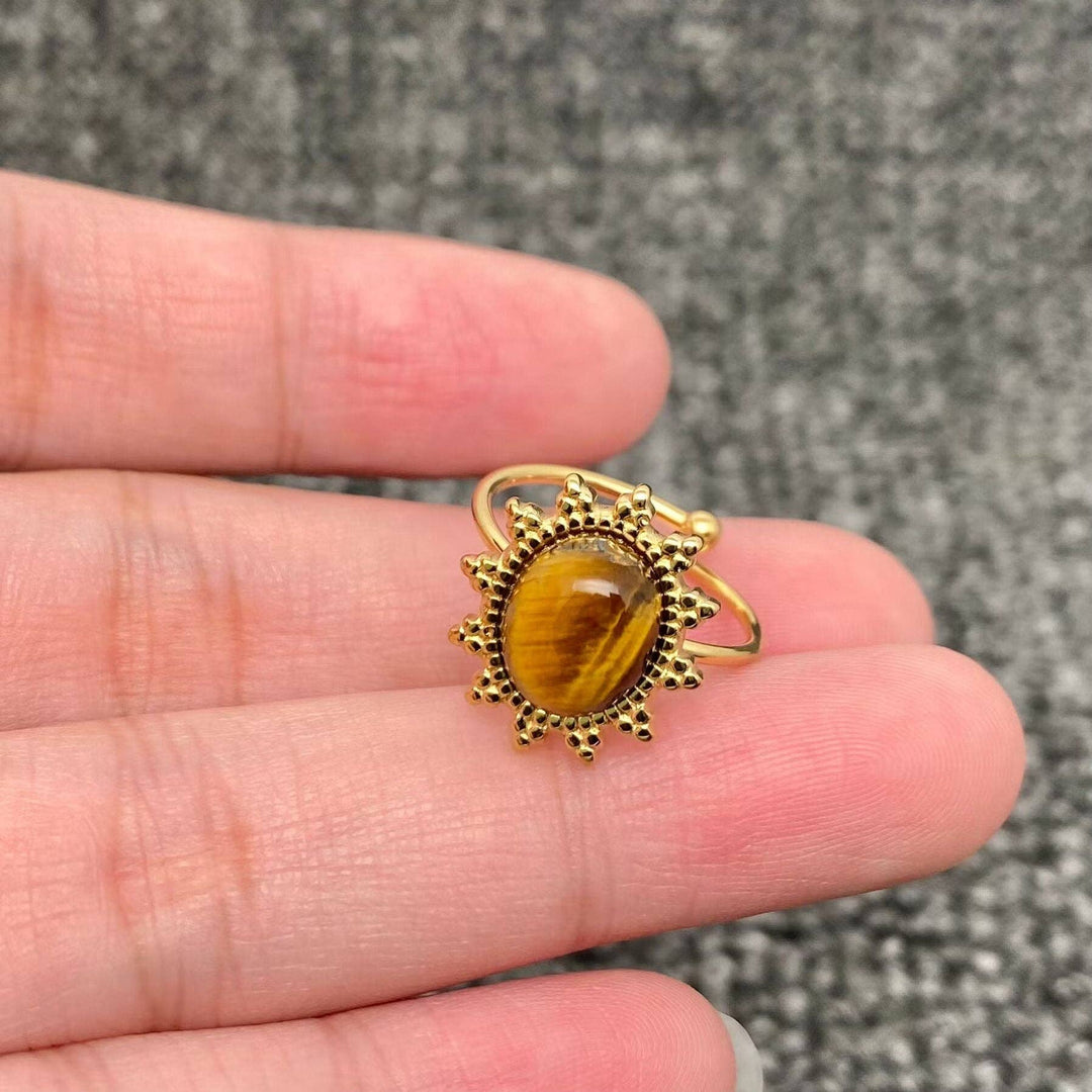 Healing Crystal 18K Gold Plated S.Steel Adjustable Ring