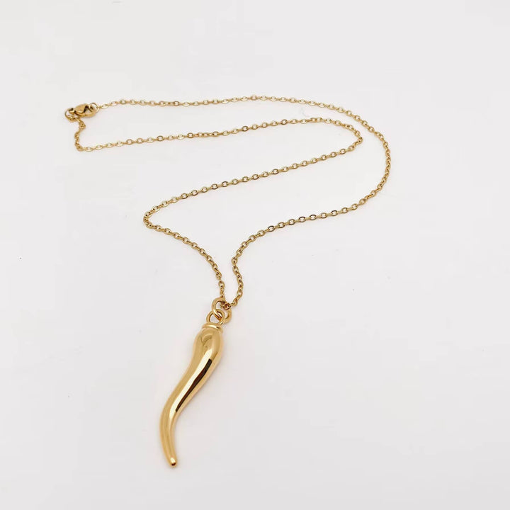 Chili-Shaped Charm Stainless Steel Gold-plated Necklace -FGS