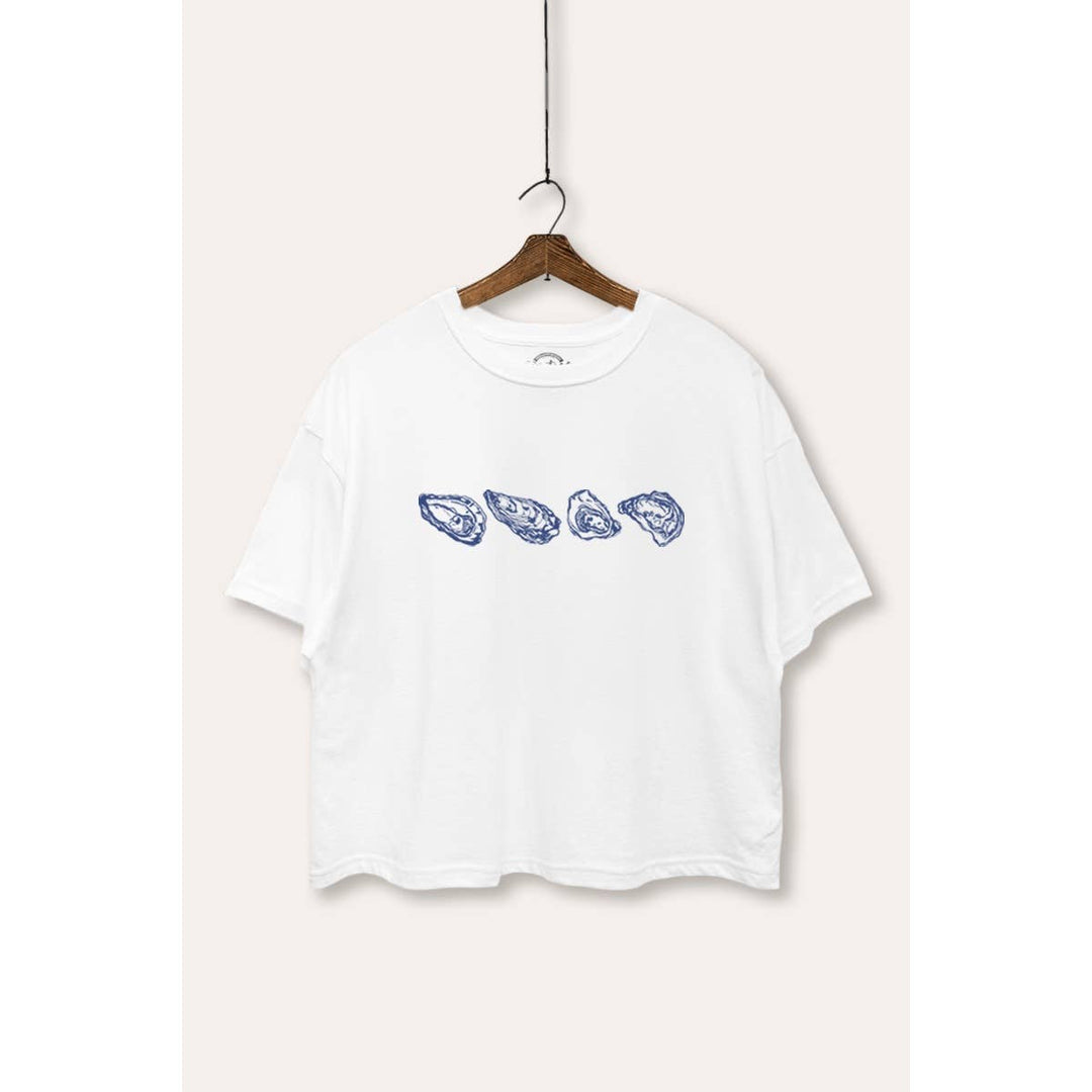 Oyster Coastal Graphic Boxy Crop Top