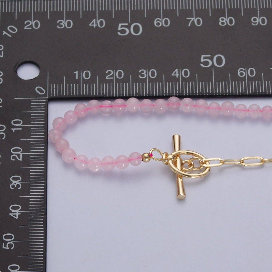 Dainty half bead half link 24k gold filled paperclip chain necklace with rose quartz