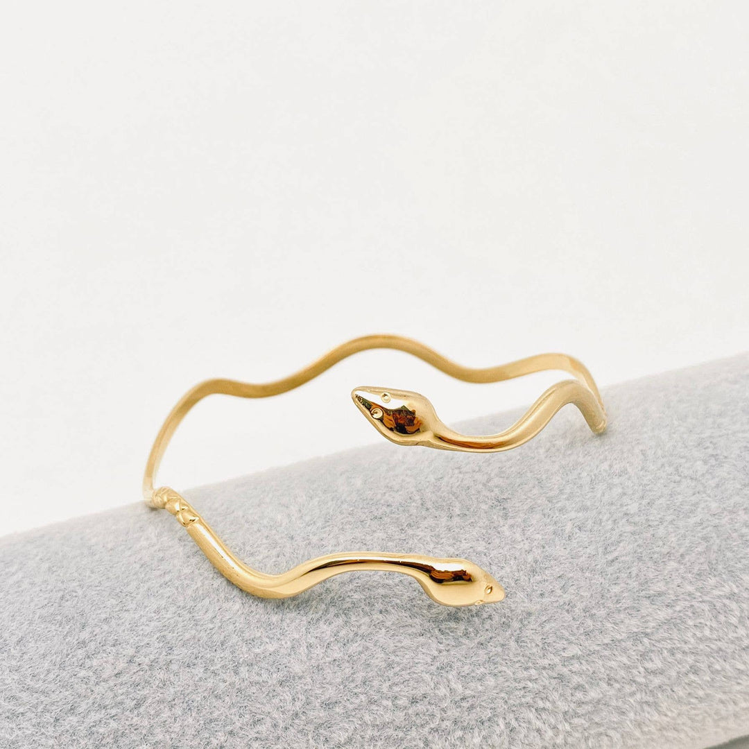 Wave Design Double Headed Snake Cuff Bangle