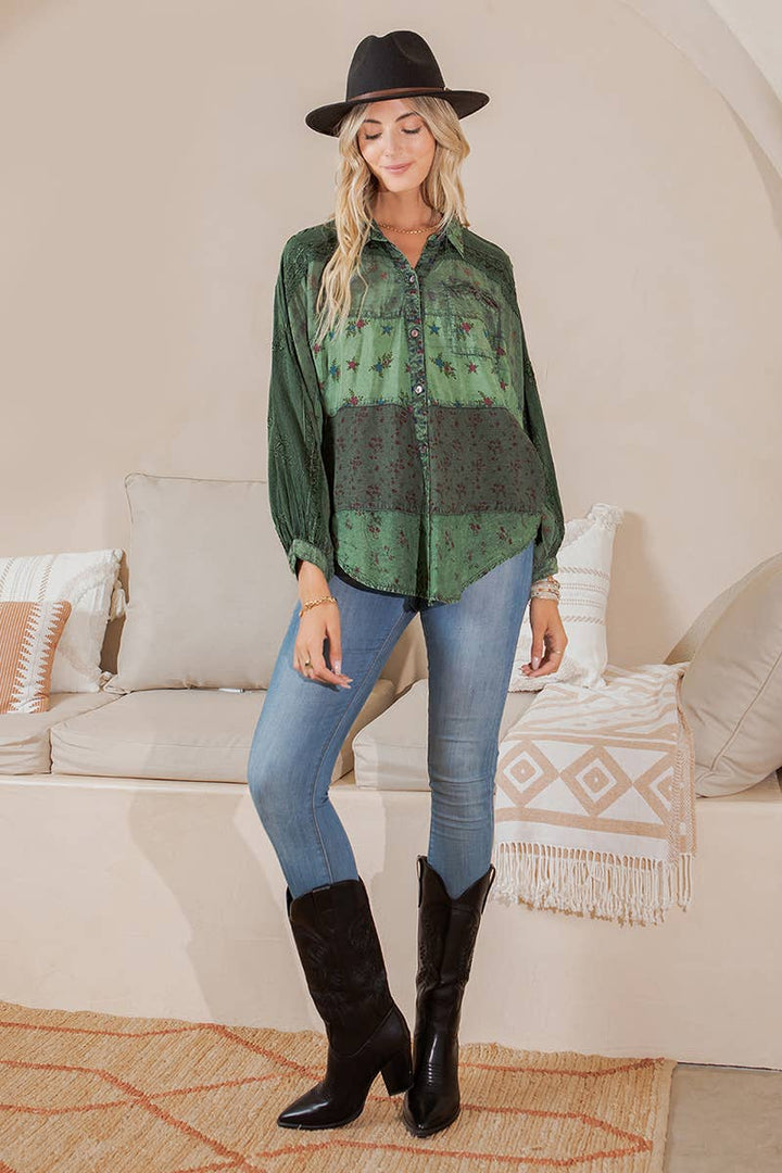 Long Sleeve Patchwork, Zodiac &amp; Constellation Design Top
