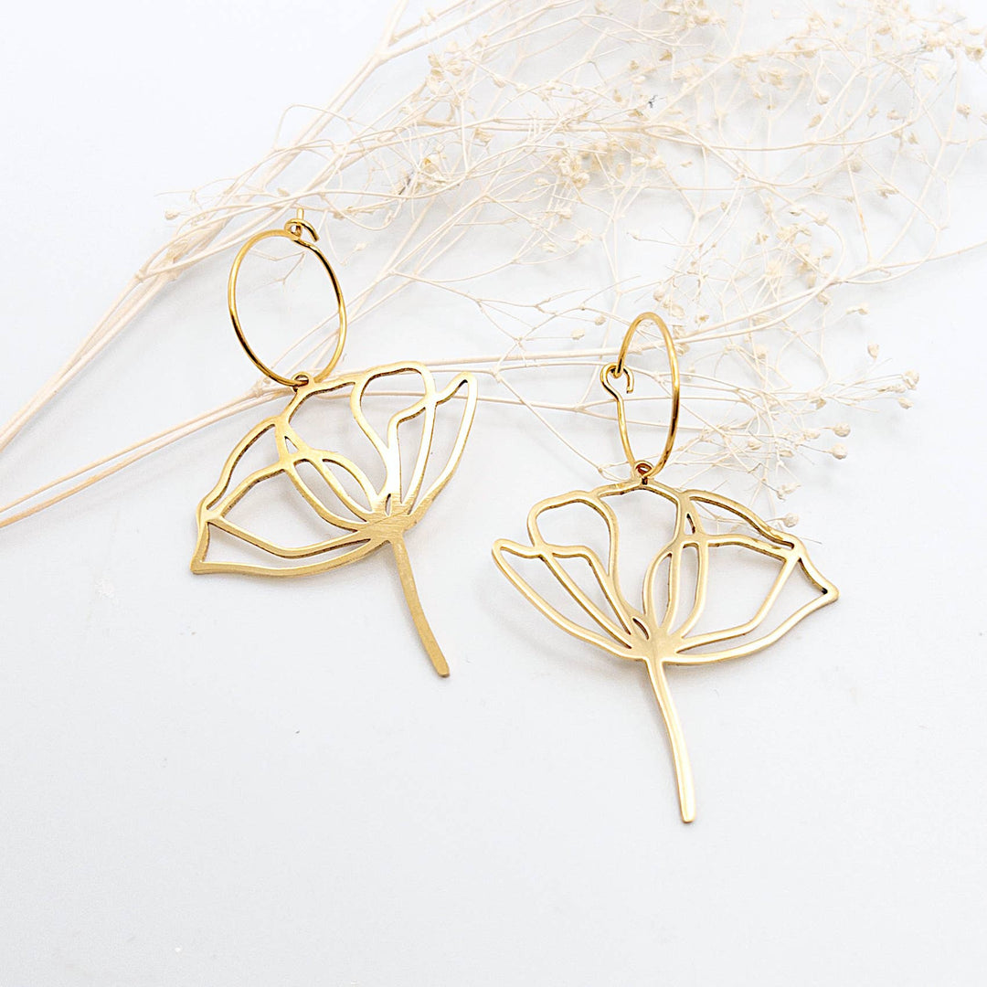 Poppy Flower Hoop Earrings artisan August birth flower jewelry gift coastal boho style