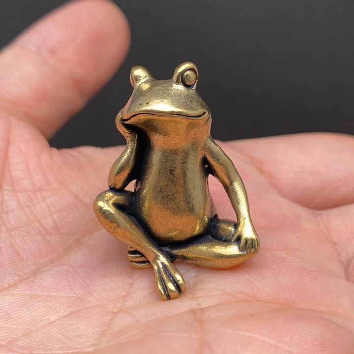 Brass sitting frog desktop ornament symbolizing fertility abundance and boho spiritual decor