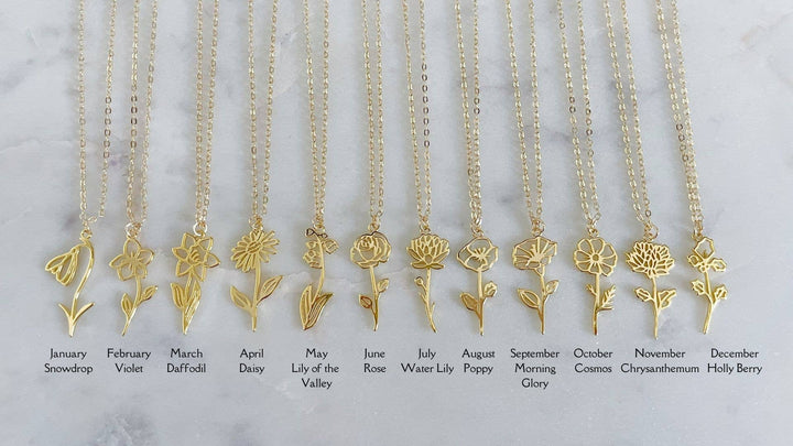 February Birth Flower Necklace Violet in 14k gold filled delicate artisan jewelry