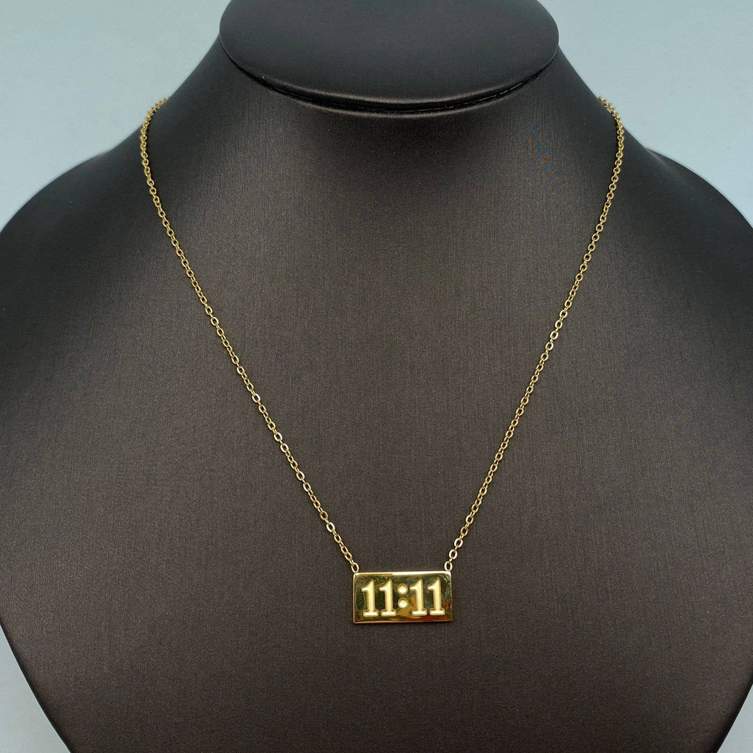 Golden 11:11 charm pendant stainless steel necklace for manifestation and spiritual intention