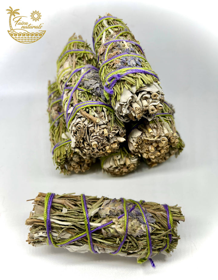 Handcrafted lavender rosemary and white sage bundle for smoke cleansing and spiritual ritual