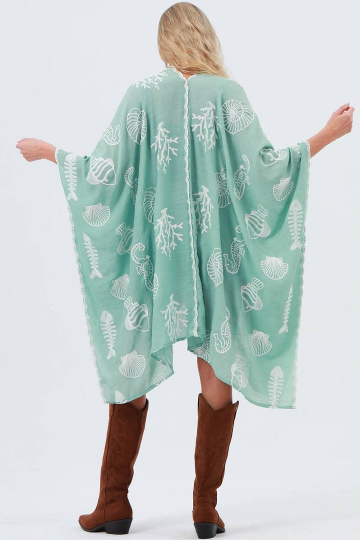 Ocean Embroidered Kimono Cover-Up