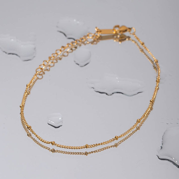 18K Gold Beaded Chain Anklet