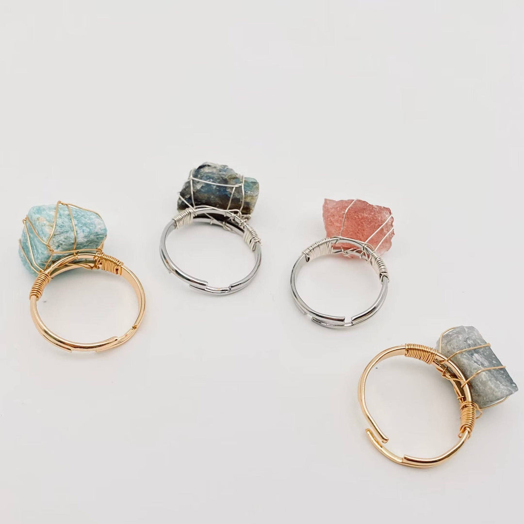 Natural Rough Healing Crystal Copper Wire Ring