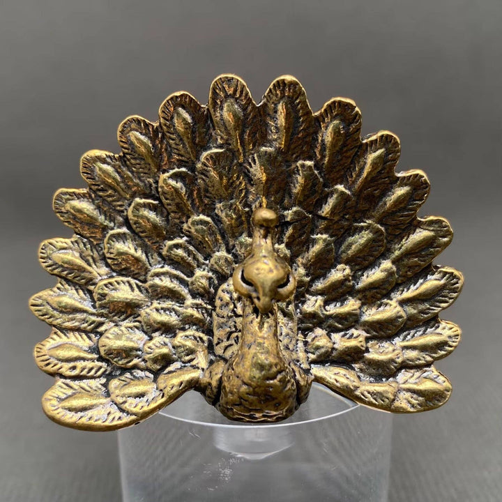 Peacock Spreading Tail Brass Desktop Ornament symbolizing confidence for boho altar decor