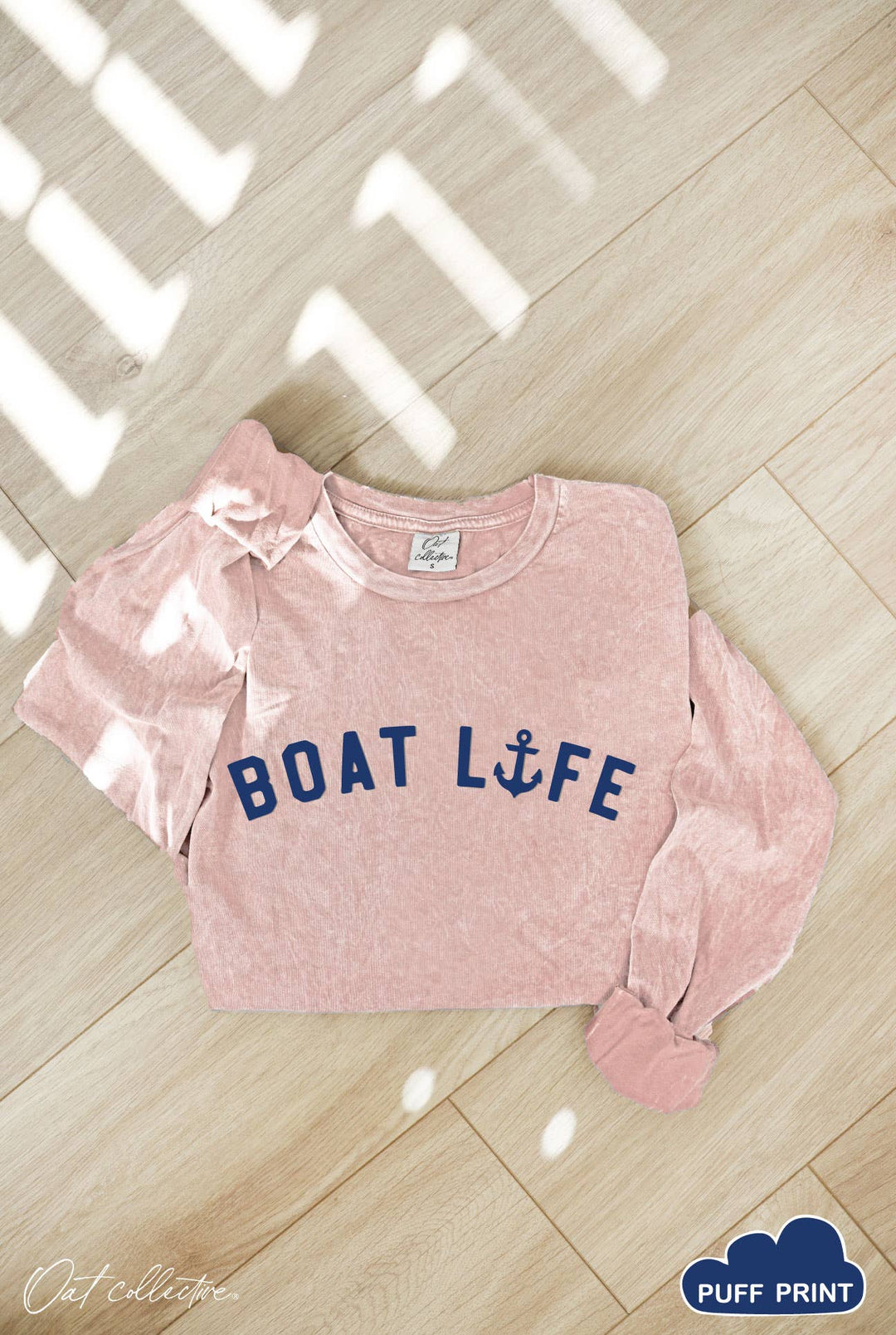 Boat Life Puff Mineral Washed Long Sleeve Graphic Tee with boxy coastal fit