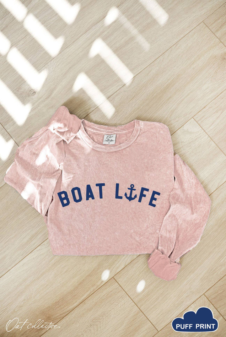 Boat Life Puff Mineral Washed Long Sleeve Graphic Tee with boxy coastal fit