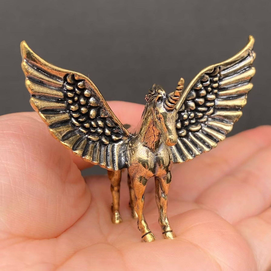 Brass Pegasus Desktop Ornament handcrafted freedom symbol for boho coastal spiritual decor