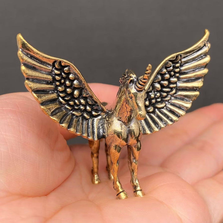 Brass Pegasus Desktop Ornament handcrafted freedom symbol for boho coastal spiritual decor