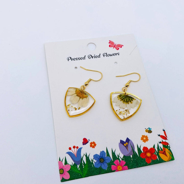 Genuine dried flower pressed daisy earrings handcrafted for a free-spirited coastal soul