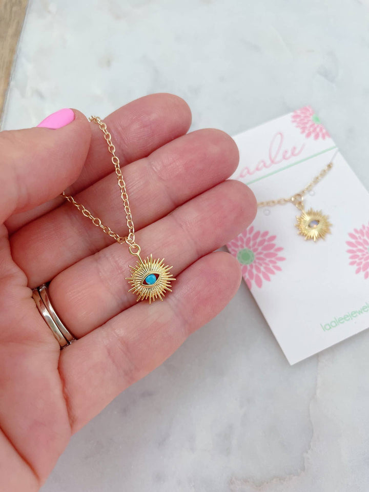 Gold Evil Eye Necklace Turquoise and opal 14k gold-filled coastal boho jewelry